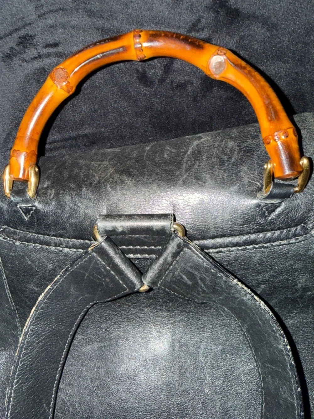 Gucci Vintage Bamboo Backpack Black Leather  Bag - Picture 10 of 10